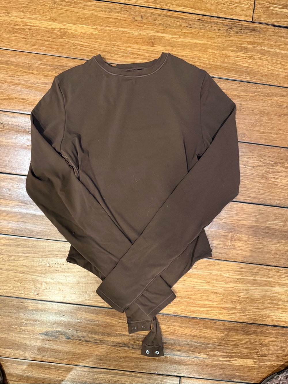 SKIMS Long Sleeve Snap-Crotch Bodysuit in Brown